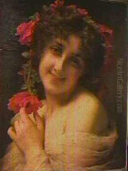 Young Woman With Poppies Oil Painting by Etienne Adolphe Piot