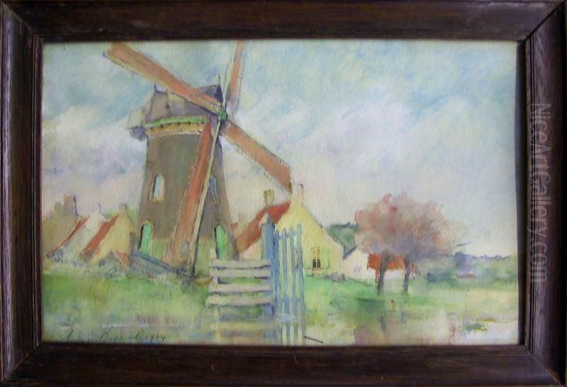 Windmolen Oil Painting by Herman Bogaerd