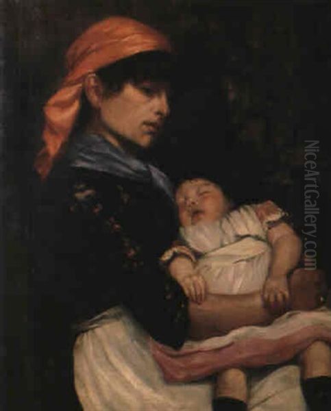 Mother And Child Oil Painting by Etienne Adolphe Piot