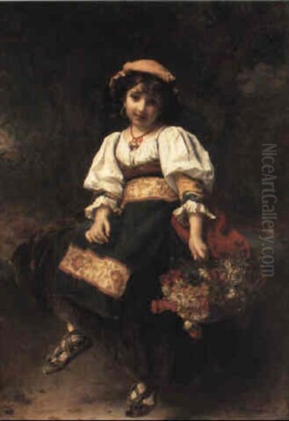 Flower Seller Oil Painting by Etienne Adolphe Piot