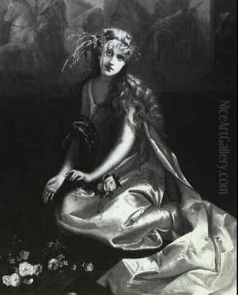 Woman In White Satin Oil Painting by Etienne Adolphe Piot