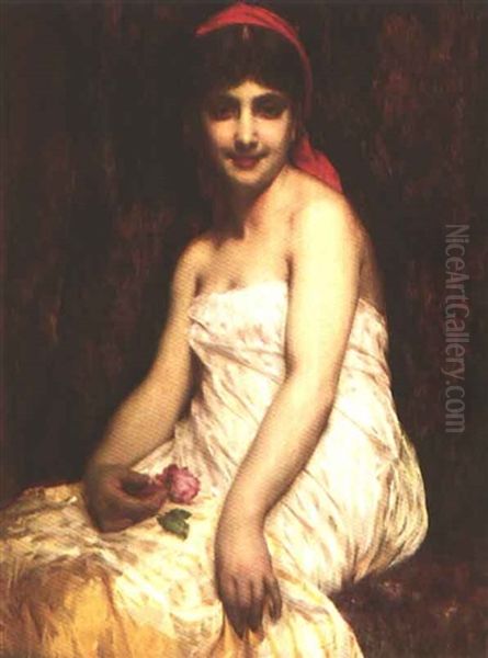 La Jeune Femme A La Rose Oil Painting by Etienne Adolphe Piot