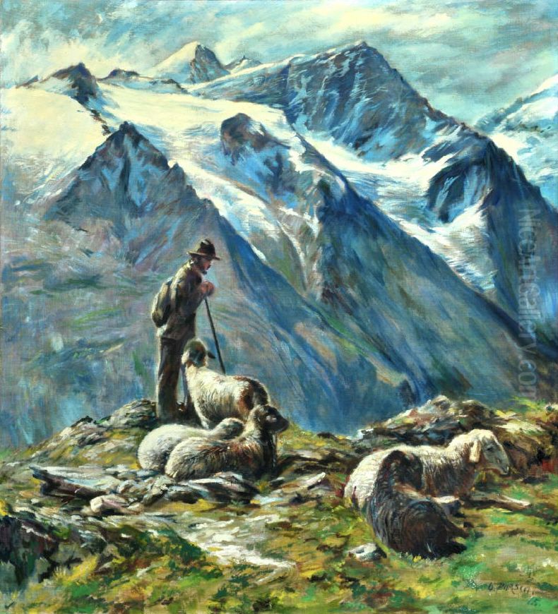 Schafer Im Gebirge Oil Painting by Adolf Pirsch