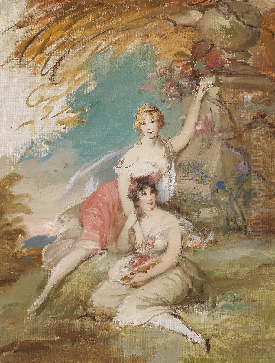 Zwei Grazien In Einer Landschaft Oil Painting by Adolf Pirsch