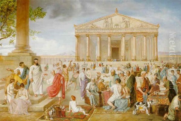 Paul Preaching Before The Temple Of Diana At Ephesus Oil Painting by Adolf Pirsch