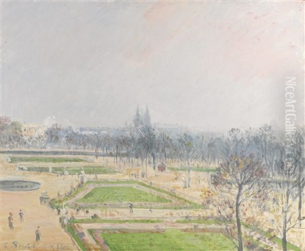 Le Jardin Des Tuileries, Brume Oil Painting by Camille Pissarro