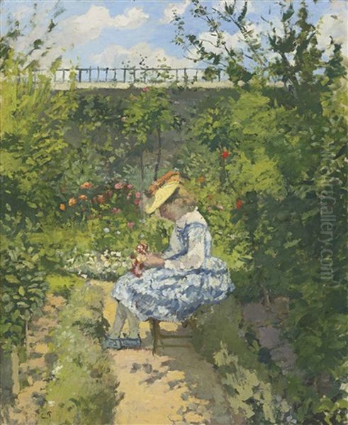 Jeanne Pissarro (dite Minette) Assise Au Jardin, Pontoise Oil Painting by Camille Pissarro