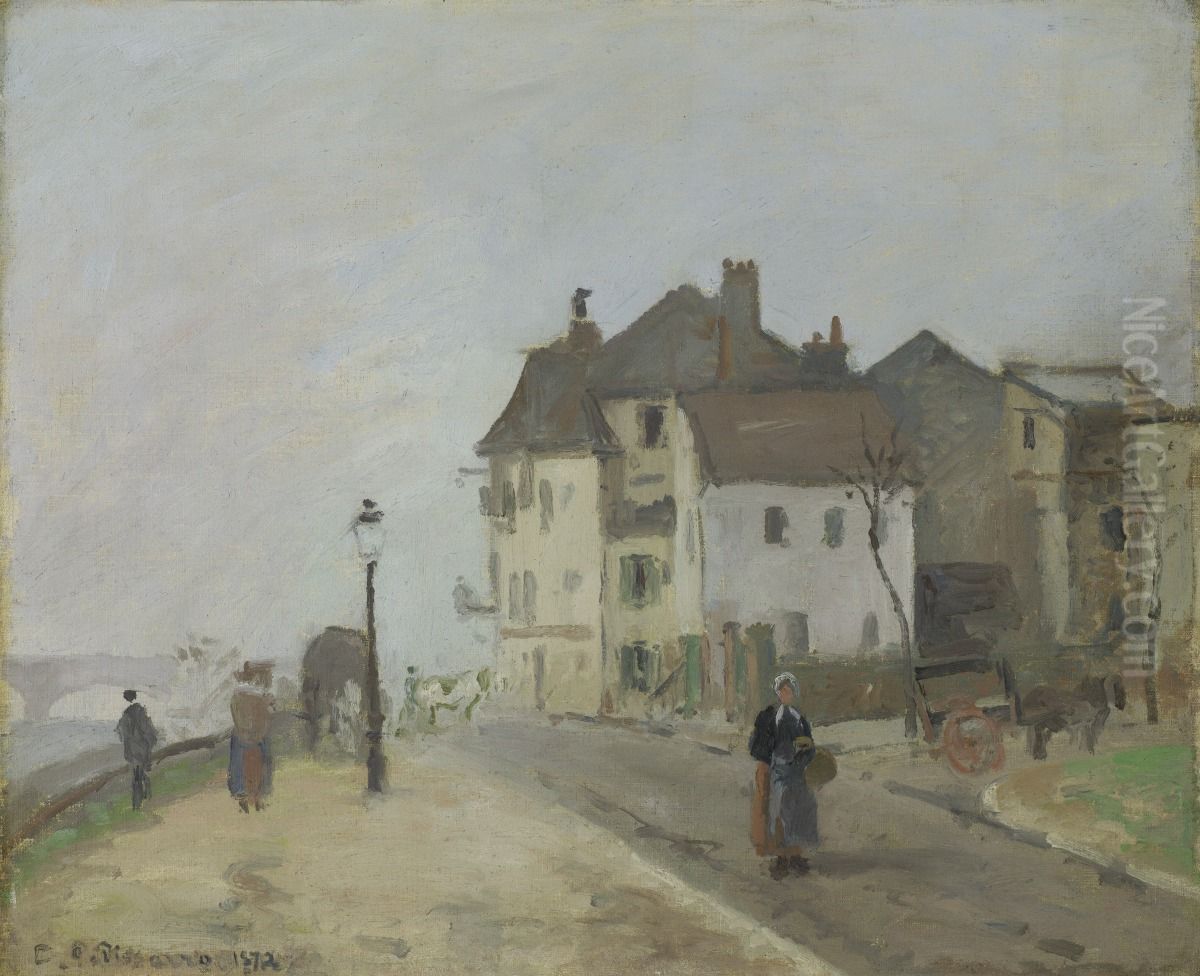 Le Quai Du Pothuis A Pontoise Oil Painting by Camille Pissarro