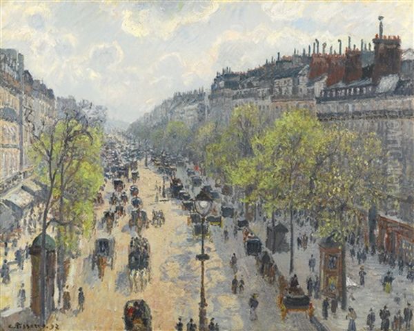 Le Boulevard Montmartre, Matinee De Printemps Oil Painting by Camille Pissarro