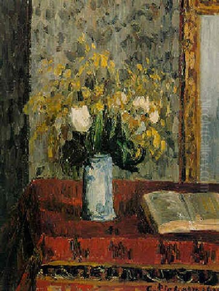 Le Vase De Fleurs, Tulipes Et Genets Oil Painting by Camille Pissarro