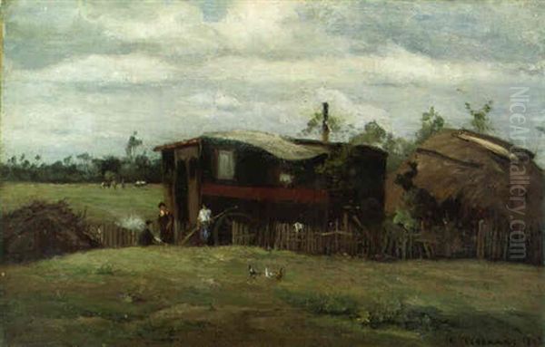 La Roulotte Oil Painting by Camille Pissarro