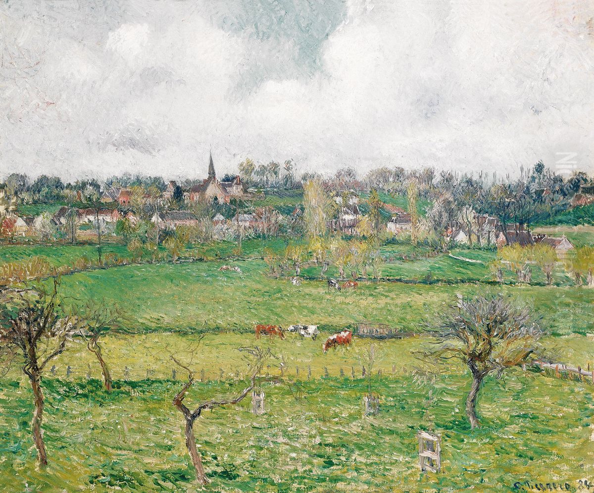 Vue De Bazincourt Oil Painting by Camille Pissarro