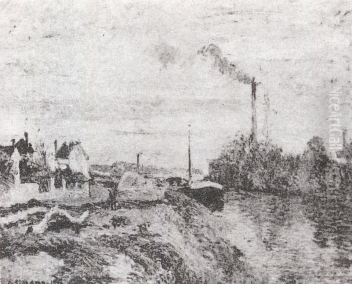 Le Quai Du Pothuis A Pontoise (hermitage) Oil Painting by Camille Pissarro