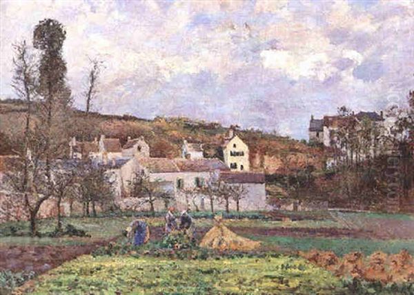 Jardins Potagers A L'hermitage, Pontoise Oil Painting by Camille Pissarro