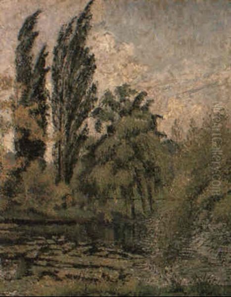 The Poplars, Kew Gardens Oil Painting by Lucien Pissarro