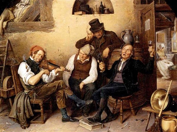 A Good Tune Oil Painting by Eduard Karl Gustav Lebrecht Pistorius