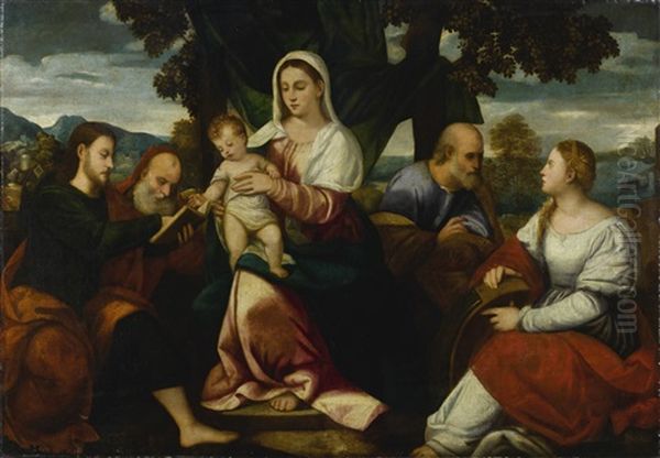 Holy Family With Saints James Major, Jerome And Catherine Of Alexandria Oil Painting by Bonifazio Veronese