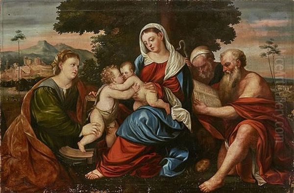 The Virgin With Child, John The Baptist, St. Catherine And St. Hieronymus Oil Painting by Bonifazio Veronese