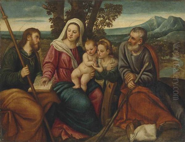 The Holy Family With Saints Catherine Of Alexandria And James The Greater Oil Painting by Bonifazio Veronese