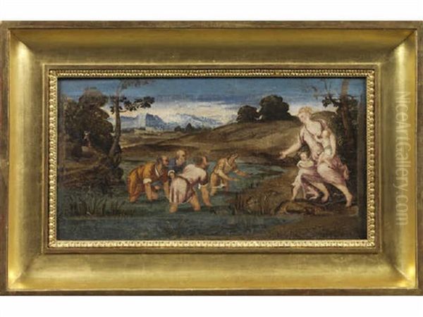 Latone Change Les Paysans En Grenouilles Oil Painting by Bonifazio Veronese