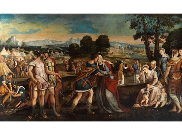 Coriolanus Wird Von Seiner Mutter Gebeten Die Stadt Rom Zu Verschonen Oil Painting by Bonifazio Veronese
