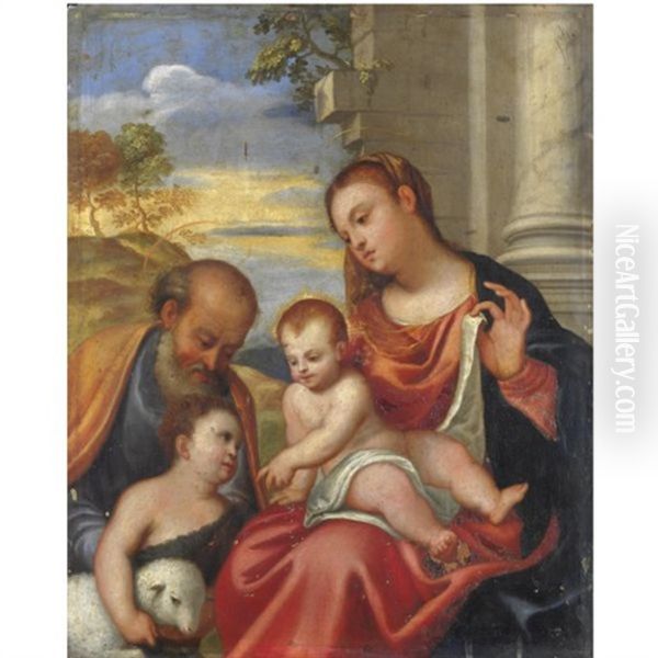 Sacra Famiglia Con San Giovannino Oil Painting by Bonifazio Veronese