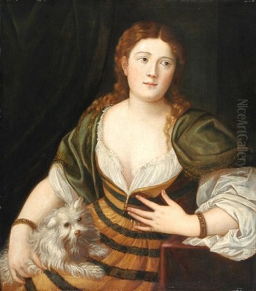Bildnis Einer Jungen Dame Mit Malteser Hundchen Oil Painting by Bonifazio Veronese