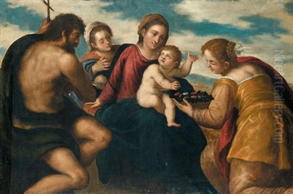 The Madonna And Child With Saint John The Baptist, Saint Agatha And Saint Catherine Oil Painting by Bonifazio Veronese