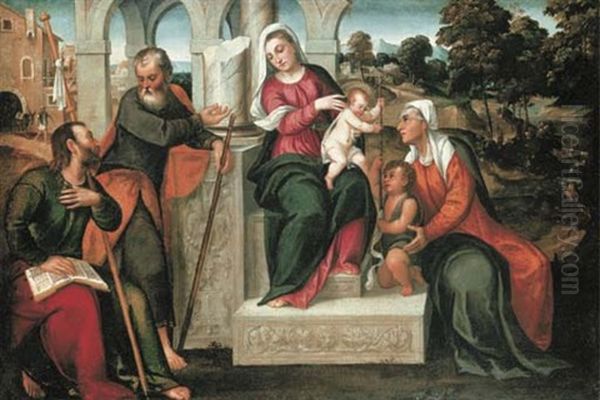 A Sacra Conversazione In A Landscape Oil Painting by Bonifazio Veronese