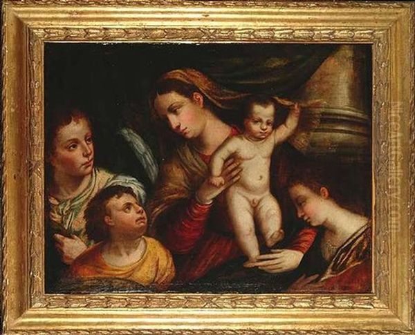 Maria Mit Kind, Johannes Dem Taufer Und Einer Heiligen Oil Painting by Bonifazio Veronese