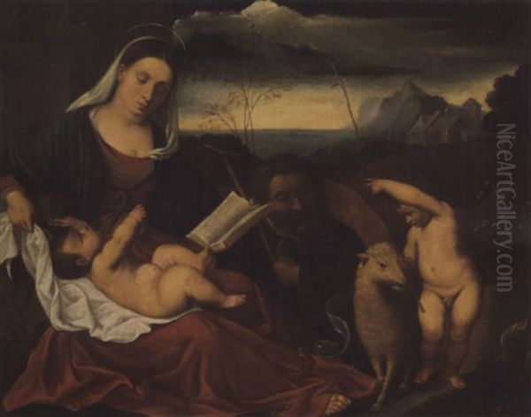 Heilige Familie Mit Johannesknaben In Landschaft Oil Painting by Bonifazio Veronese