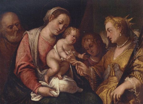 The Mystic Marriage Of Saint Catherine Oil Painting by Bonifazio Veronese
