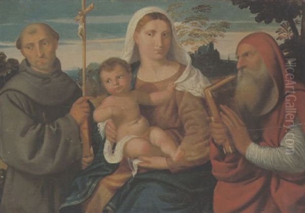 La Madonna Con Bambino E I Santi Francesco E Gerolamo Oil Painting by Bonifazio Veronese
