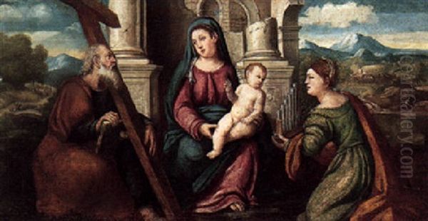 The Virgin And Child With Saints Andrew And Cecilia Oil Painting by Bonifazio Veronese
