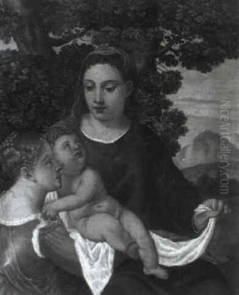 Madonna Col Bambino E Santa Caterina Oil Painting by Bonifazio Veronese