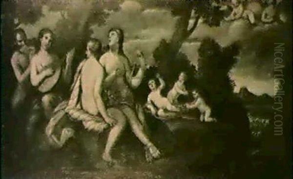 Musizierende Madchen Und Junglinge In Einer Bewaldeten      Landschaft Oil Painting by Bonifazio Veronese