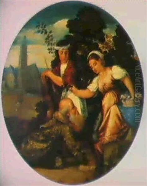 The Crowning Of The Poet                                    (diam. 46.4cm) Oil Painting by Bonifazio Veronese