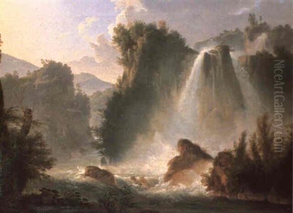 Waterfalls At Tivoli Oil Painting by Anton Sminck Pitloo