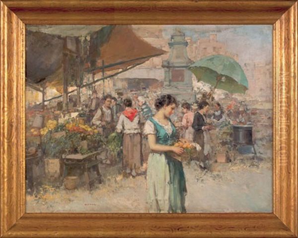 Market Scene Oil Painting by Giuseppe Pitto