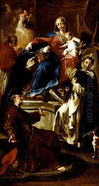 A Female Saint Presented By Saint Dominic To The Virgin And Child With Other Saints And Angels In Attendance Oil Painting by Giovanni Battista Pittoni the younger