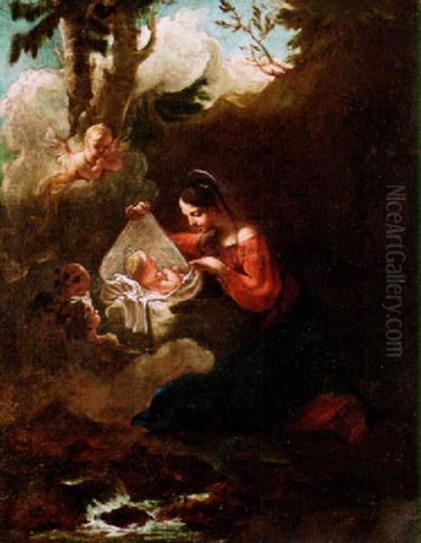 Madonna And Child With Angels Oil Painting by Giovanni Battista Pittoni the younger