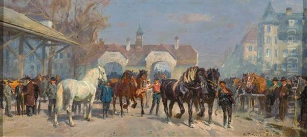 Ferdemarkt In Munchen Oil Painting by Max Joseph Pitzner