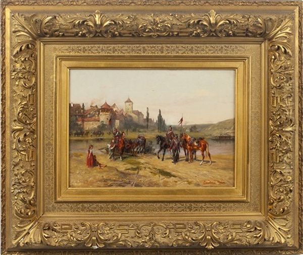 The Uhlans Oil Painting by Max Joseph Pitzner