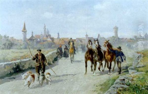Heimkehr Vom Markt In Rothenburg Ob Der Tauber Oil Painting by Max Joseph Pitzner