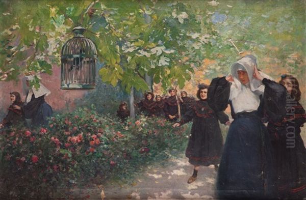 Escena Divertida En El Colegio De Monjas Oil Painting by Cecilio Pla