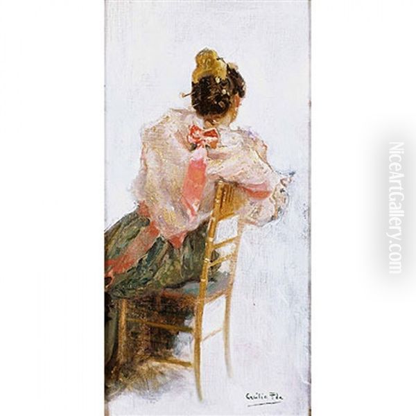 Joven De Espaldas Sentada Oil Painting by Cecilio Pla