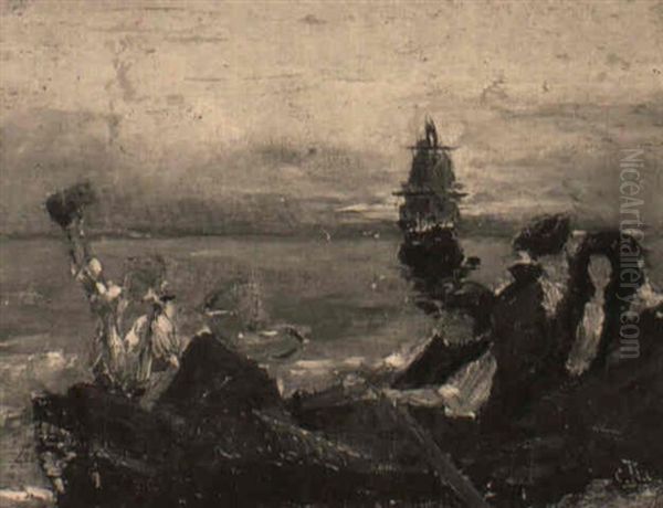 Escena En El Mar Al Atardecer Oil Painting by Cecilio Pla