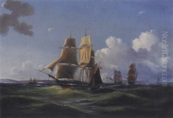 Fartyg Pa Oppet Hav Oil Painting by Arnold Abraham Plagemann