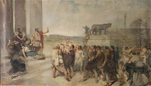 Origen De La Republica Romana (ano 598 Antes De La Era Cristiana) Oil Painting by Casto Plasencia