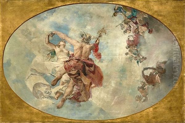 Escena Mitologica Para Techo Oil Painting by Casto Plasencia